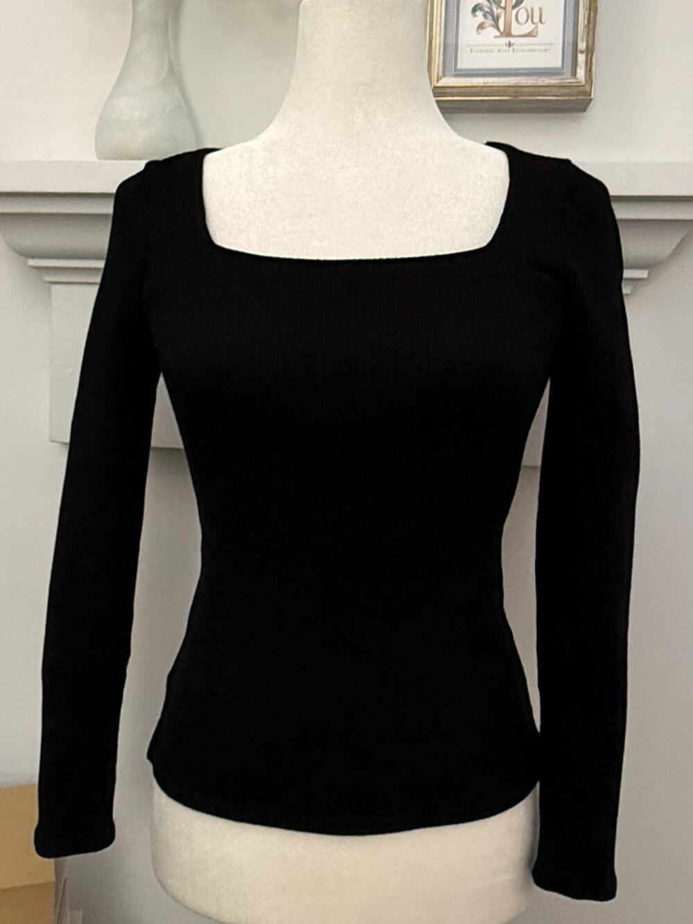 Cyrus Essentials Black Ribbed Square Neck Top XS NWT